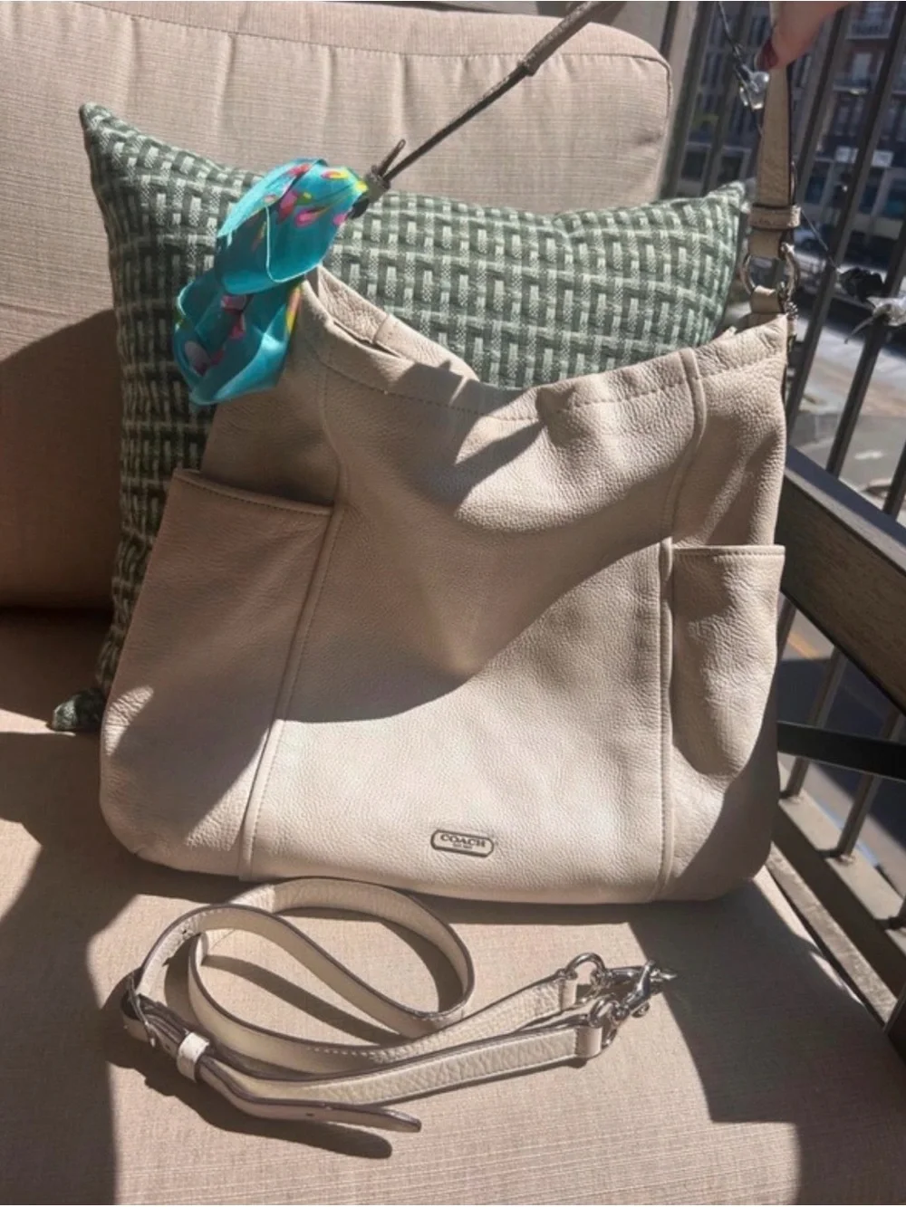 Coach Madison Madison Pebbled Leather Hobo Shoulder Crossbody Cream/Ivory